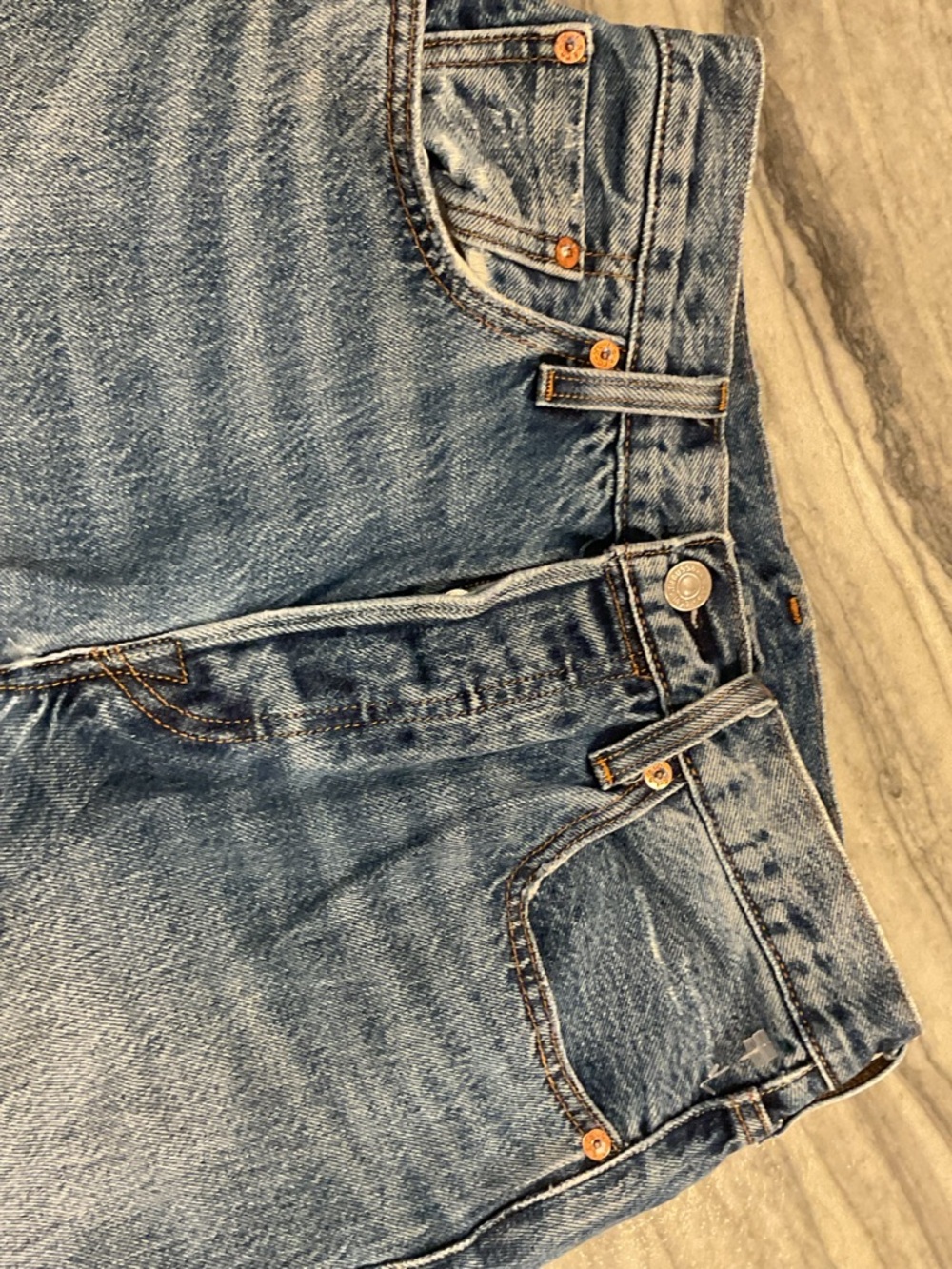 Levi's White Oak Cone Light Blue Distressed Straight Leg Jeans - Picture 10 of 13
